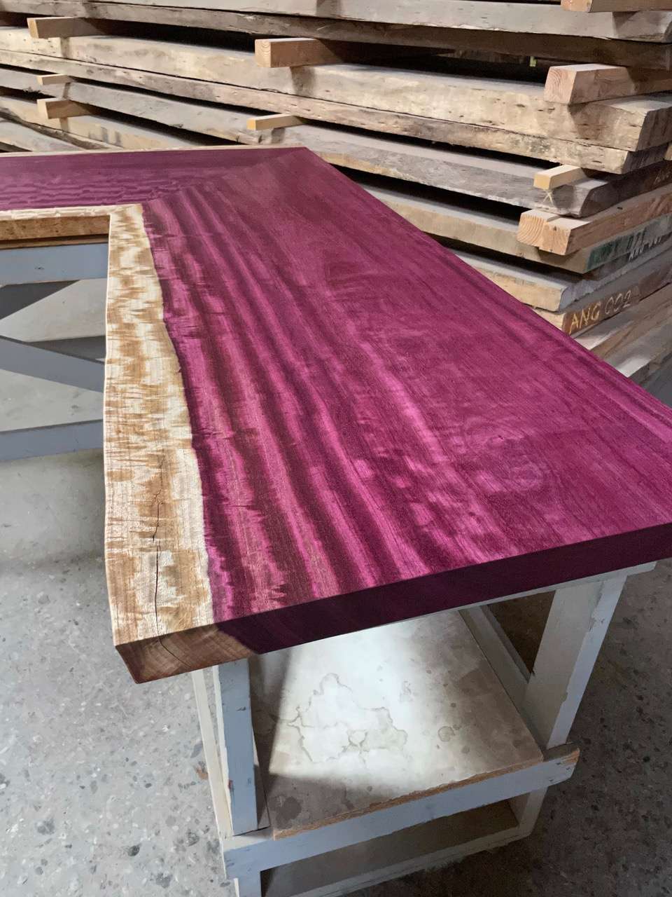 Figured PURPLE HEART L desk in matte oil