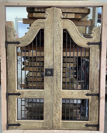 custom set of residential doors in reclaimed 2” x 6” PEROBA