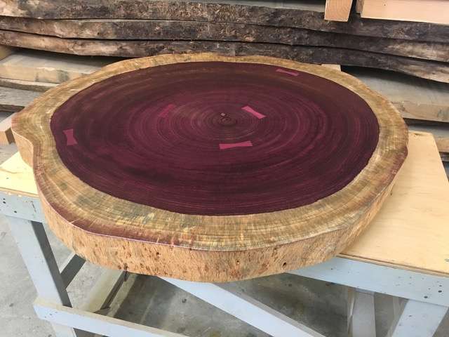 PURPLE HEART round slab with inlays